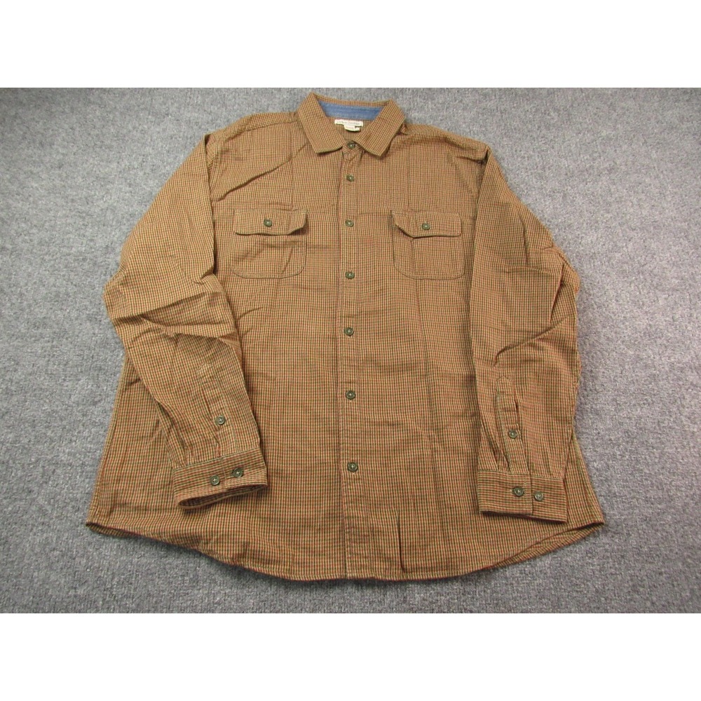 Carbon2cobalt Shirt Men Large Tan Fall Plaid Flannel Tailored Trail Flap Pockets